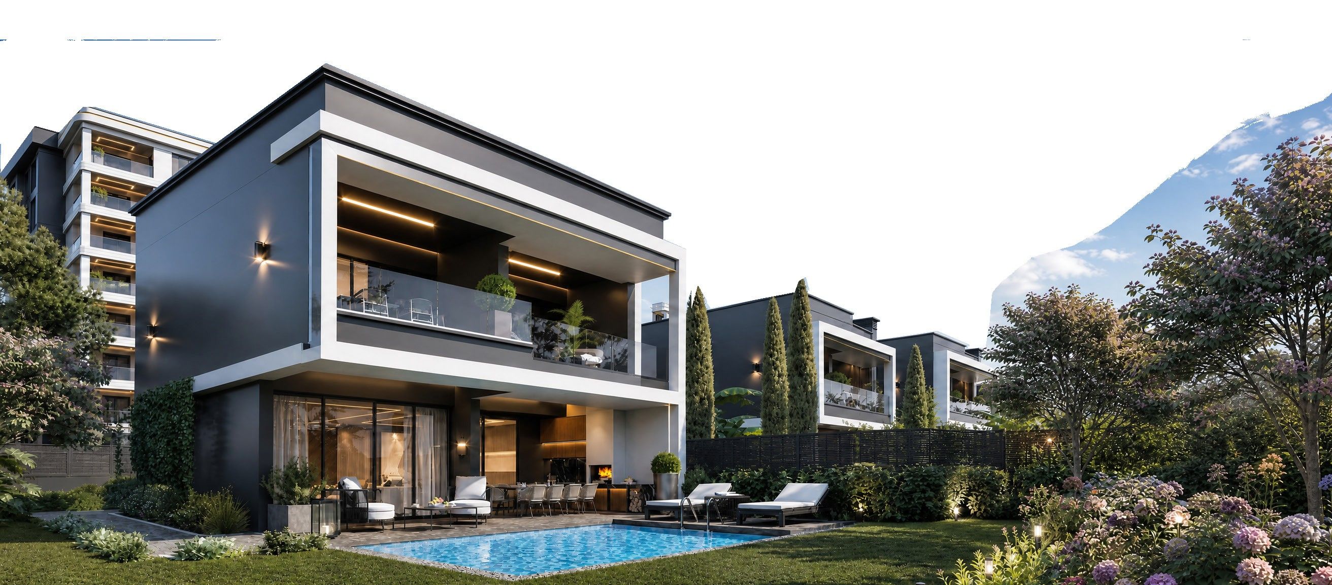 Dubleks villa, bahçe ve havuz