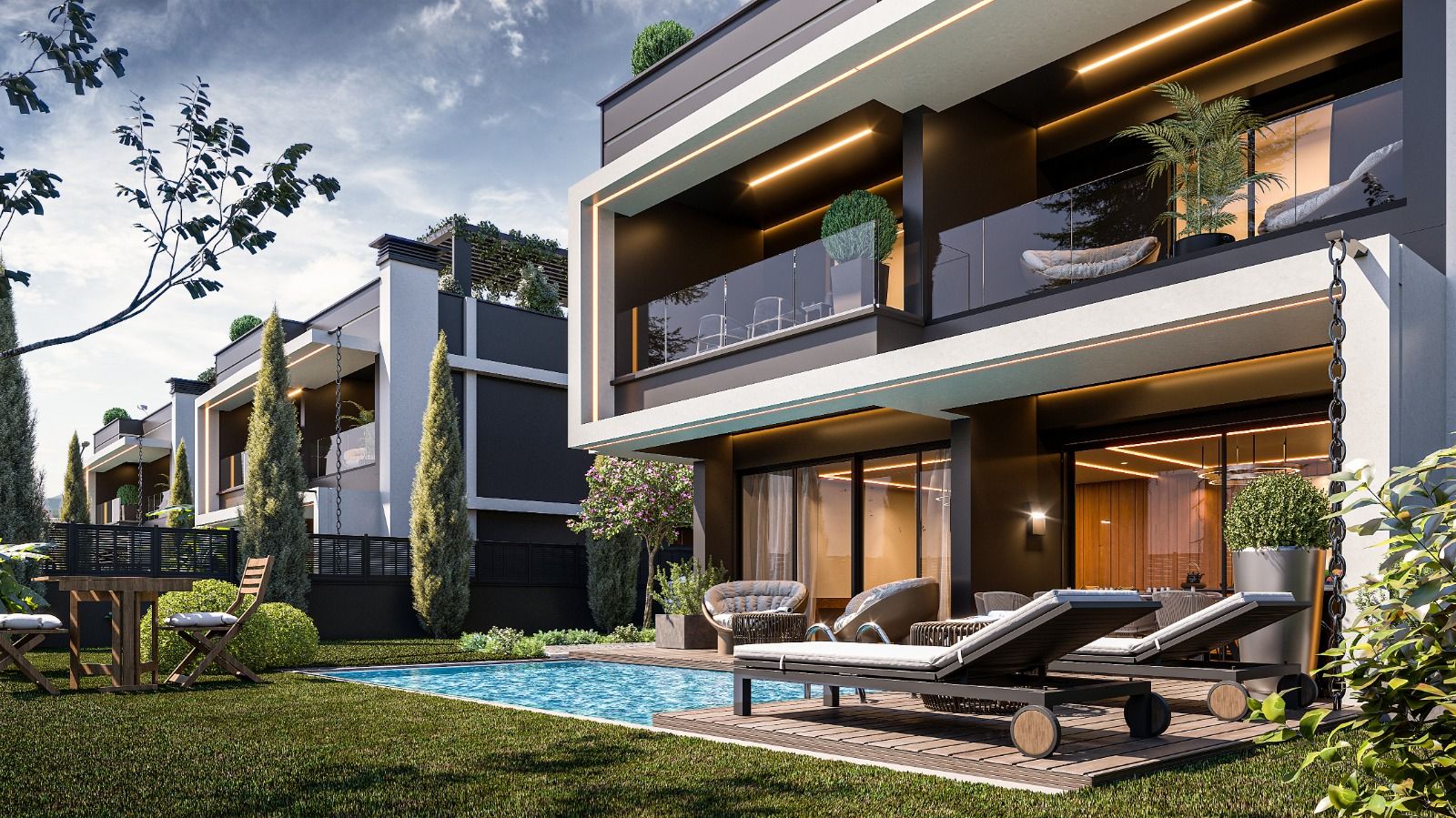 Villa, bahçe ve havuz